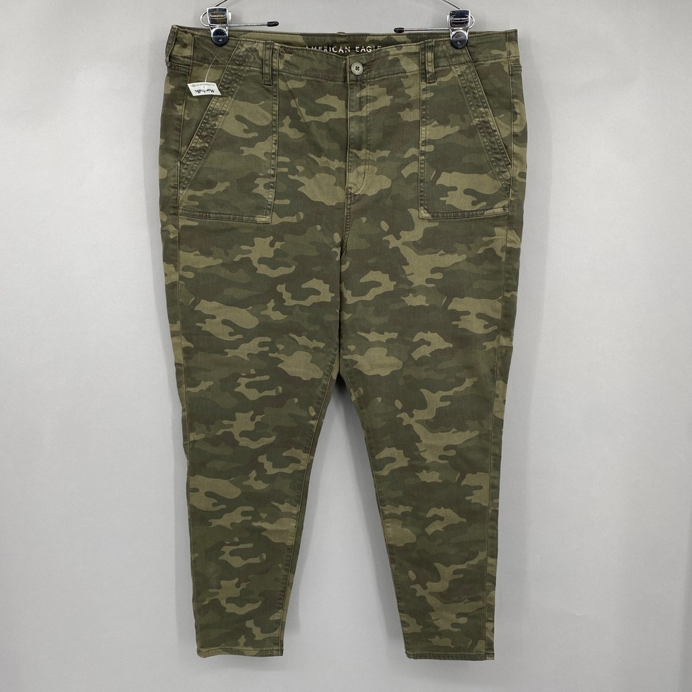 American Eagle Camo Hi-Rise Jeans Jegging Crop Womens 22 Long Green Stretch